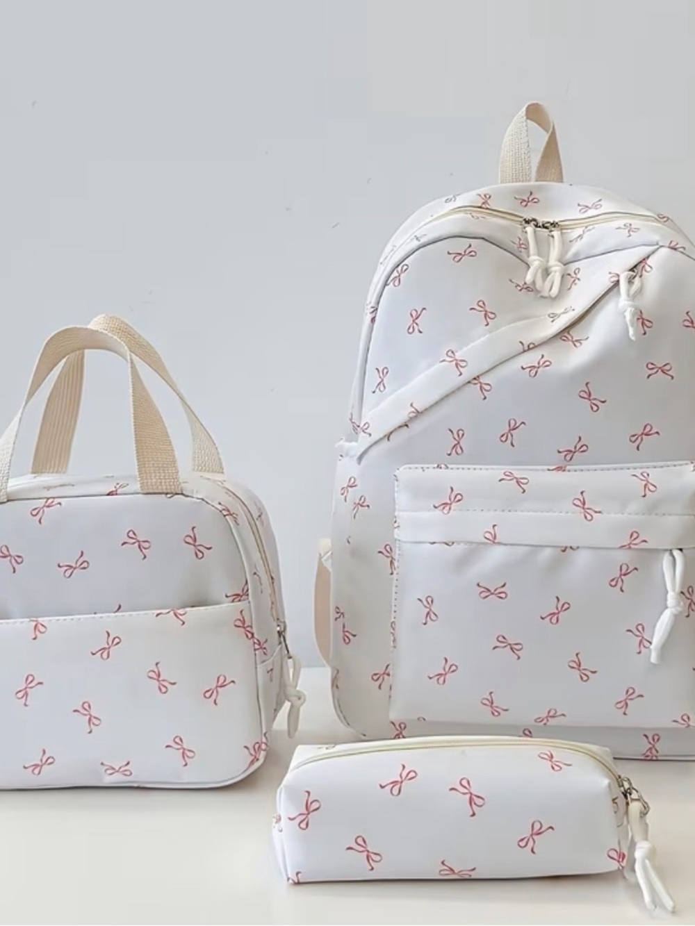 White Backpack Set with Pink Bow Print
